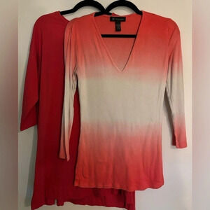 Lot of 2 Womens Tees Red/Red and White‎ Size Medium INC/J. Jill 3/4 Sleeve